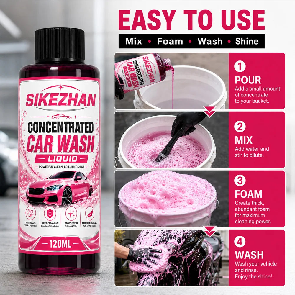 SIKEZHAN 100ml Concentrated Car Wash Liquid High Foam Auto Shampoo Exterior Cleaner for Car Motorcycle Bike Paint Care Detail