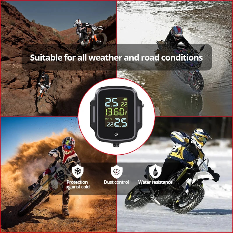 Motorcycle TPMS Security Alarm Tire Pressure Monitoring System QC 3.0 Fast Charging USB Output Accurate Tire Pressure Display