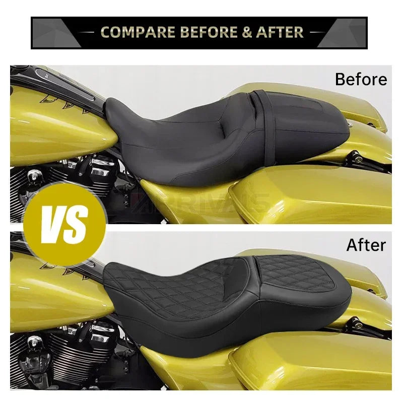 Motorcycle Driver Passenger Seat PU Leather Two-Up Low Profile For Harley Touring CVO Street Glide Road King Special 2009-2022