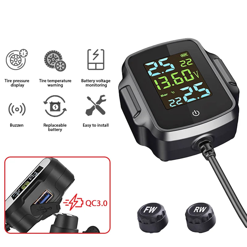 High-Precision Sensor Motorcycle Tire Pressure Monitor Built-in External Locomotive Tire Pressure and Temperature Monitor