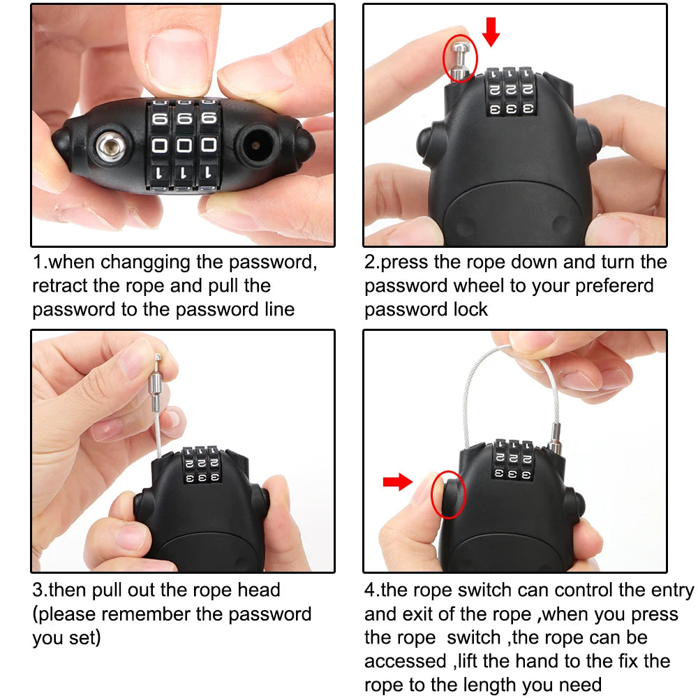 Code Lock Anti-theft Security Lock Telescopic Wire Rope Lock Wire Cable Combination Lock Motorcycle Helmet Code Lock