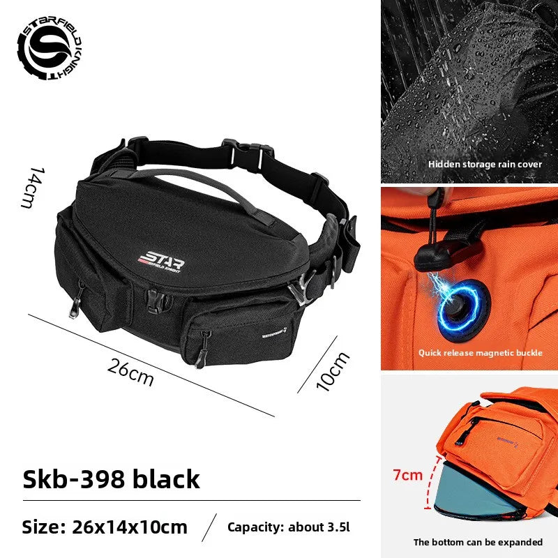 STAR FIELD KNIGHT Motorcycle Riding Waist Bag Magnetic Buckle Expandable Multi-Pocket Crossbody Pack for Outdoor Travel
