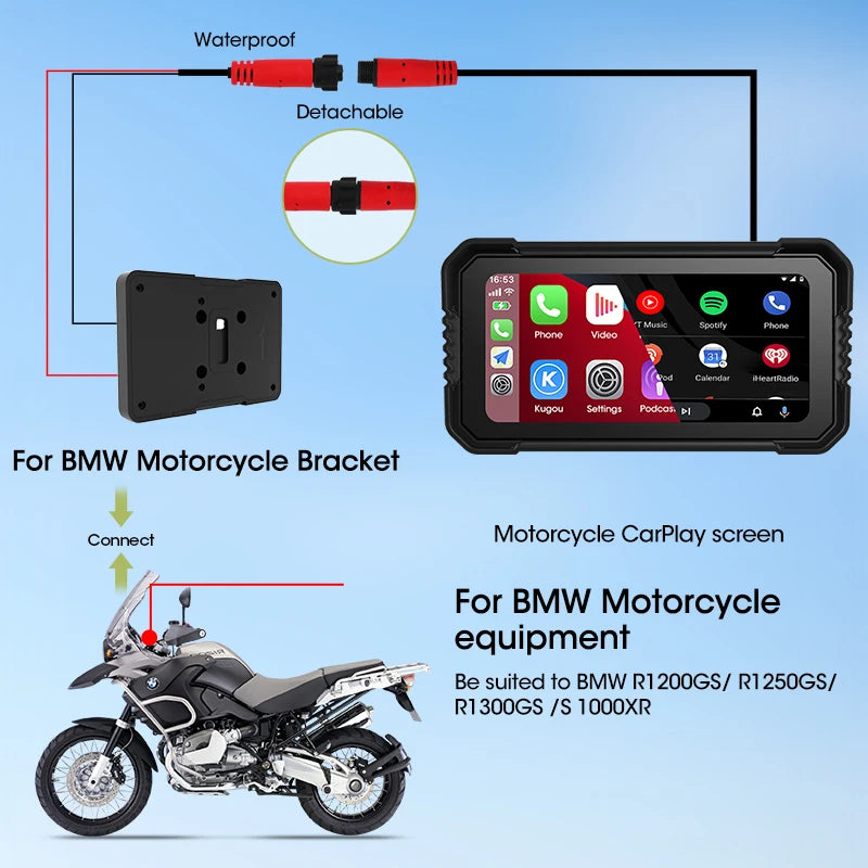 Jansite 6.25" For BMW GPS Navigation Wireless Carplay Android Auto IPX7 Waterproof For BMW R1200GS/ R1250GS/ R1300GS /S1000XR