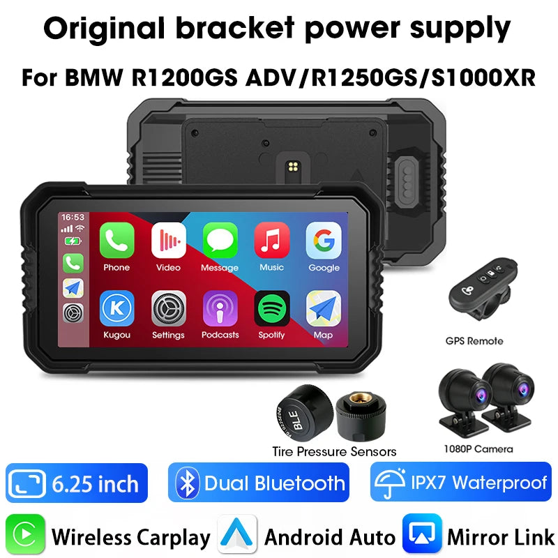 Jansite 6.25" For BMW GPS Navigation Wireless Carplay Android Auto IPX7 Waterproof For BMW R1200GS/ R1250GS/ R1300GS /S1000XR