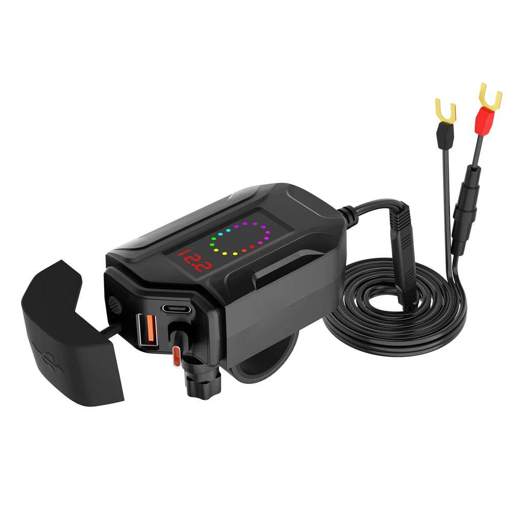 USB Type-C PD Fast Charger Waterproof Motorcycle Phone Charger Handlebar Mount Quick Charger Adapter with Voltmeter