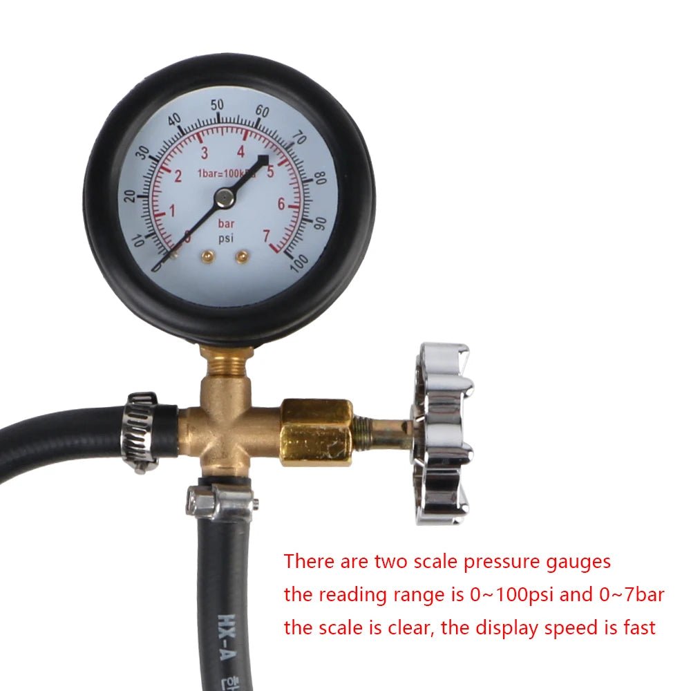 Motorcycle Tester Oil Pressure Gauge With Hose Adapter Automotive Fuel Pump Pressure Gauge 0-100Psi/7bar Test Meter Garage Tools