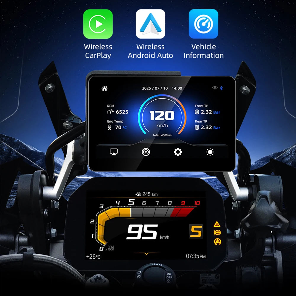 EKIY 6.2" Wireless CarPlay Moto Android Auto For BMW R1200GS R1250GS F800 F900 S1000XR GPS Motorcycle Navigation For WonderWheel