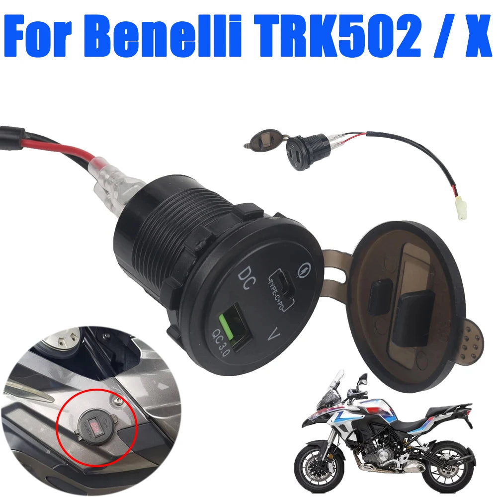 Motorcycle Accessories For Benelli TRK502 TRK502X TRK 502 X TRK 502X Dual USB Quick Charger Adapter Type C Power Plug Socket