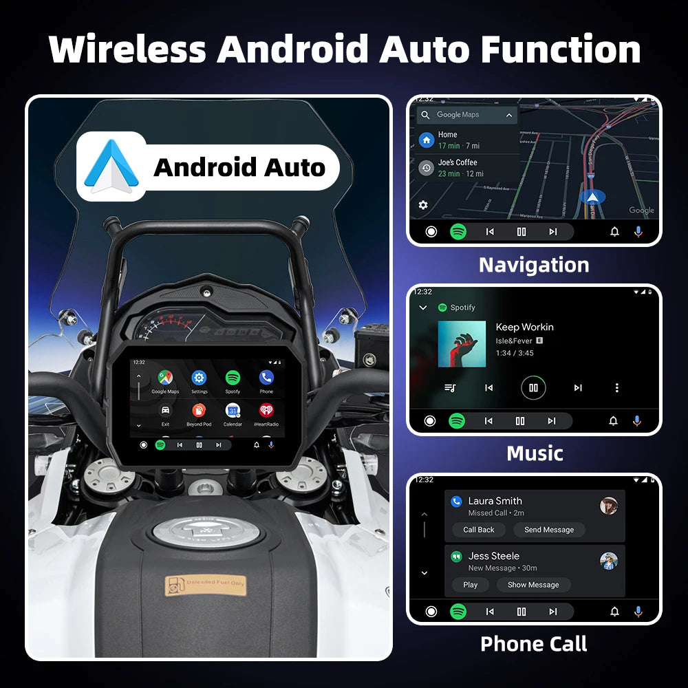 EKIY 5.0" Wireless CarPlay Moto Android Auto Portable Digital Dashboard GPS Motorcycle Navigation Display Screen TPMS Dashcam
