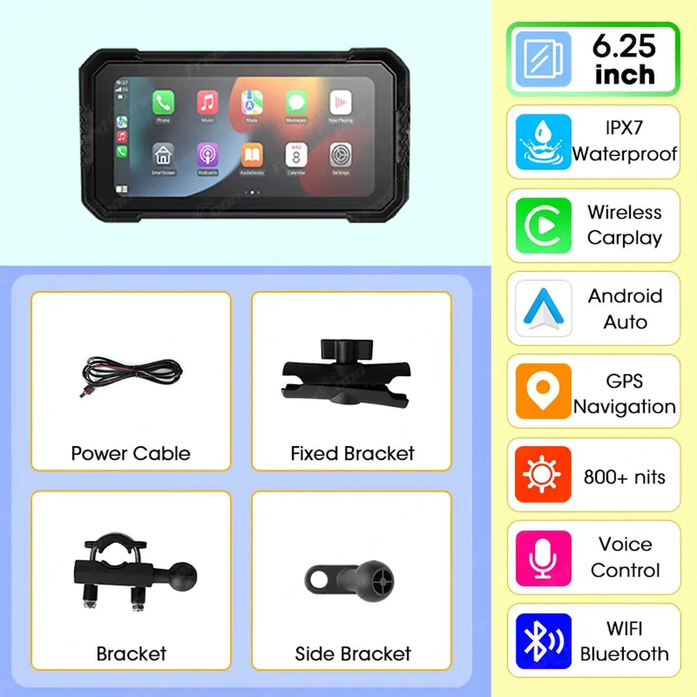 Freedconn Motorcycle Navigation Carplay Android Auto Moto Display Screen Portable Motobike Digital Dashboard Waterproof Monitor
