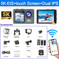 5K Action Camera 5K 60FPS 6-Axis Touch Screen Stabilization Pocket Sports Camera Waterproof Bodycam For Motorcycle/Cycling Vlog