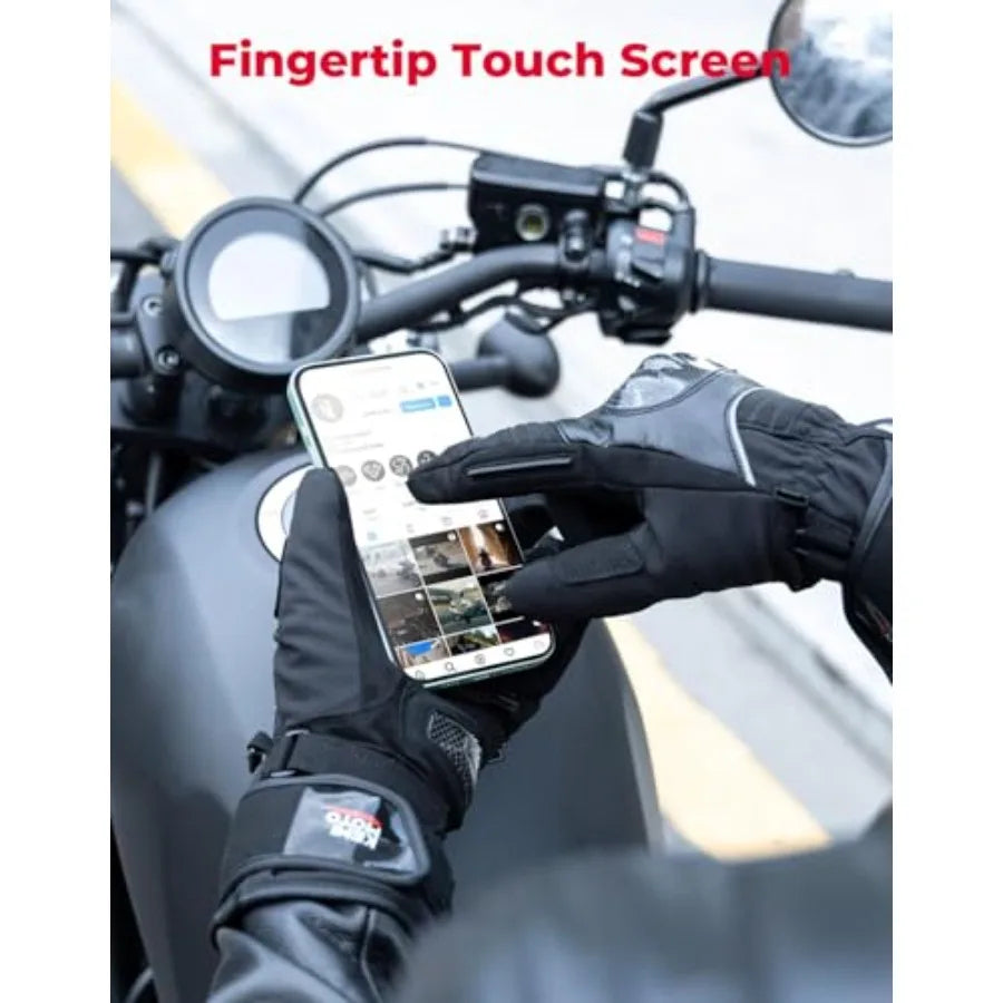 Motorcycle Winter Gloves for Men: Warm Touchscreen Tactical Riding Gloves with Carbon Fiber Protection, Black, Rainproof Windpr