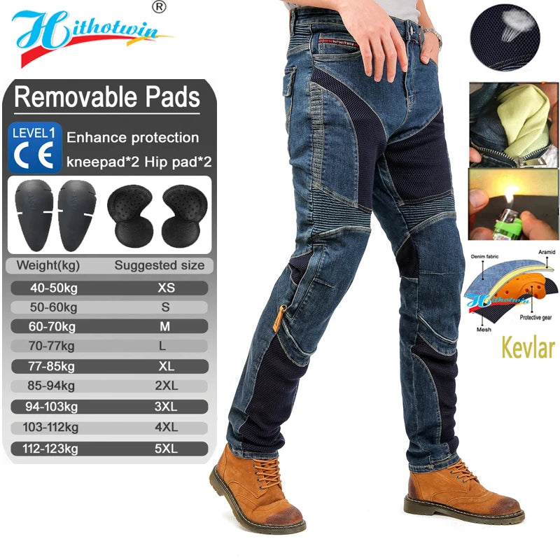 Kevlar Motorcycle Jeans Men Summer Riding Pants Blue Dirt Bike Trousers Abrasion Resistant mesh ventilation Durable