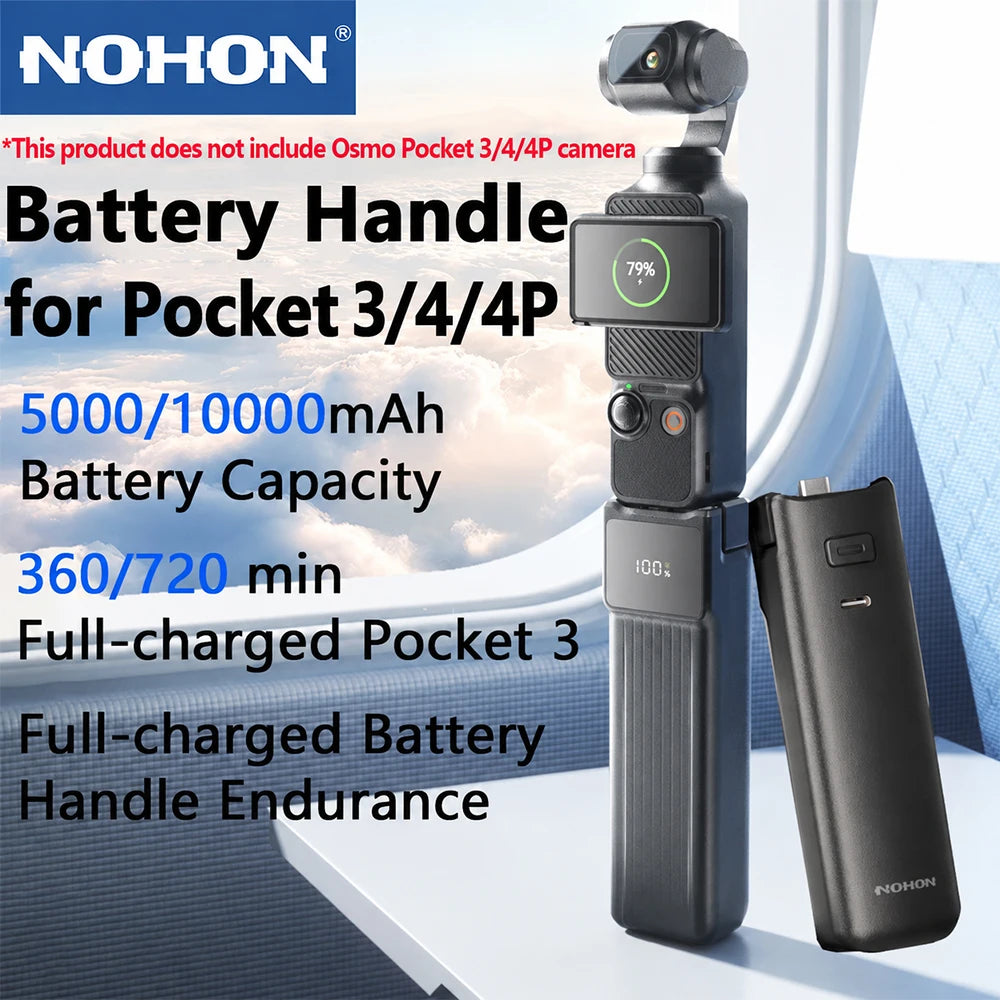 NOHON 5000/10000mAh High Capacity Battery Handle for DJI Osmo Pocket 3/4 22.5W PD Fast Charging Battery Portable Battery Handle