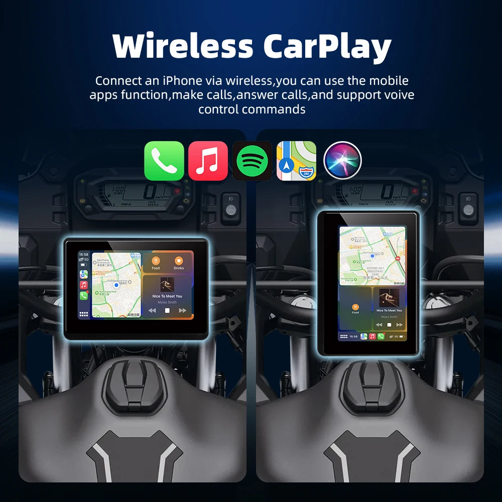 EKIY 5.0" Wireless CarPlay Moto Android Auto Portable Digital Motorcycle Dashboard GPS Motorcycle Navigation Display Screen TPMS