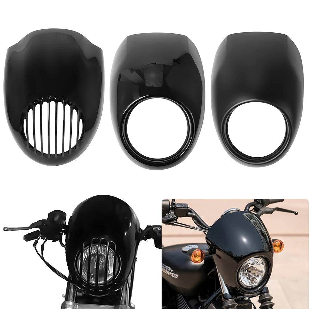 Motorcycle Black Headlight Grill Fairing Cover ABS Plastic Windshield For Harley 883 1200 Front Fork Mount Dyna Sportster XLCH