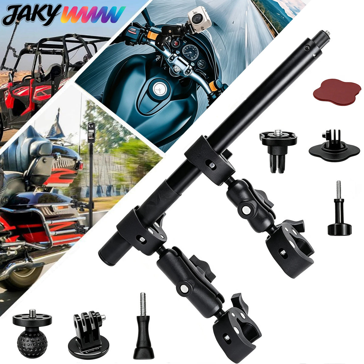 Dual‑Head Super Clamp Motorcycle Mount Selfie Stick Kit for Insta360 X5 X4 X3 X2 GoPro DJI Action Sports Camera Riding Bracket