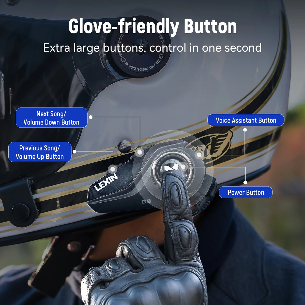 Lexin G1 Motorcycle Bluetooth Headsets for Helmet, Bluetooth 5.0, High Definition Speakers, Sound Quality Upgrade