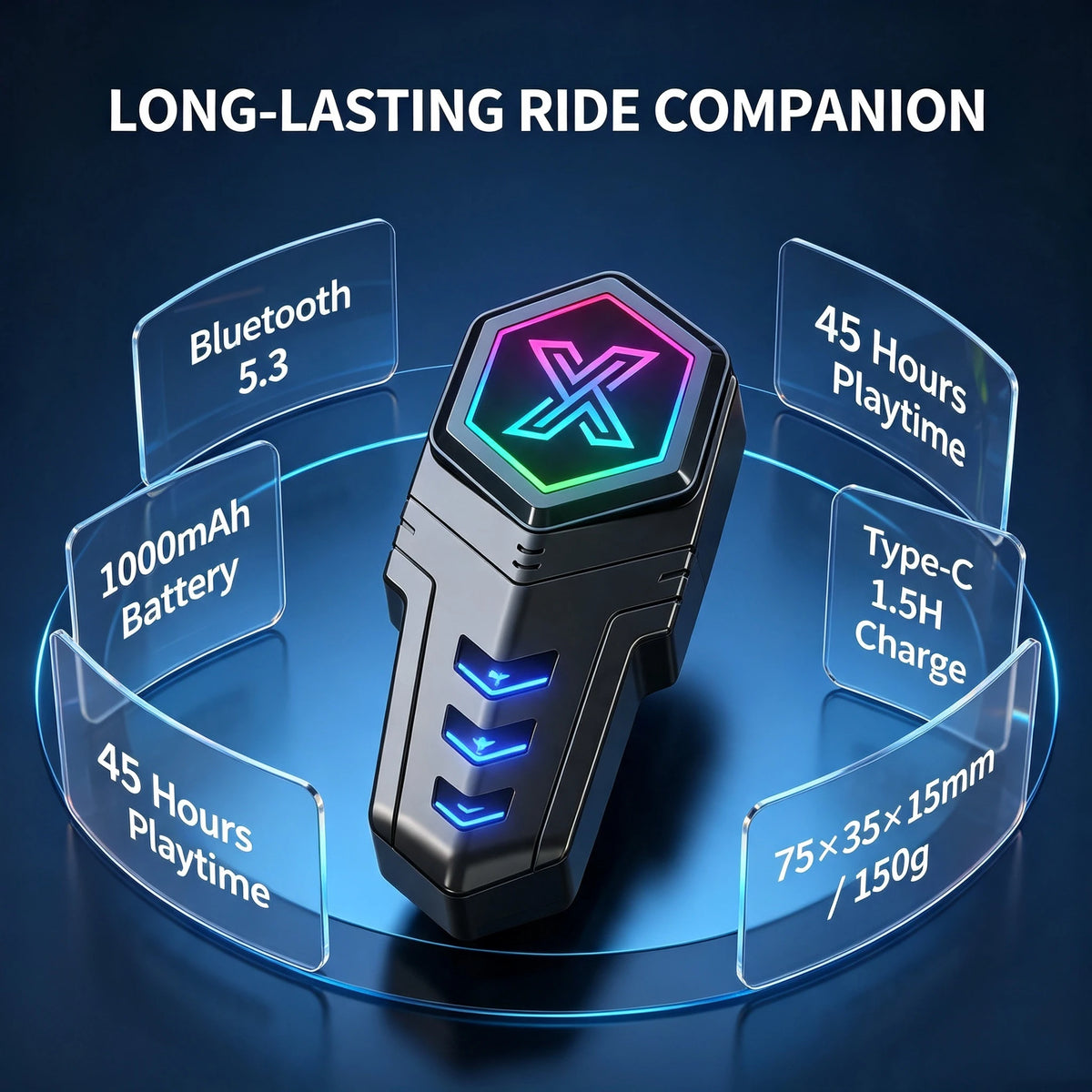 X20 Moto Helmet Bluetooth Headset, Bluetooth 5.3 Stereo Sound, RGB LED Light, IPX6 Waterproof Dustproof for Motorcycle Riding