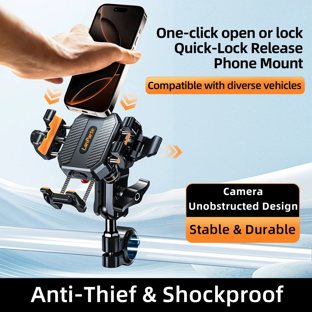 Anti-Theft Motorcycle Phone Mount Holder with Vibration Dampener & High-Speed Secure Lock,Handlebar Cellphone Cradle for Bicycle