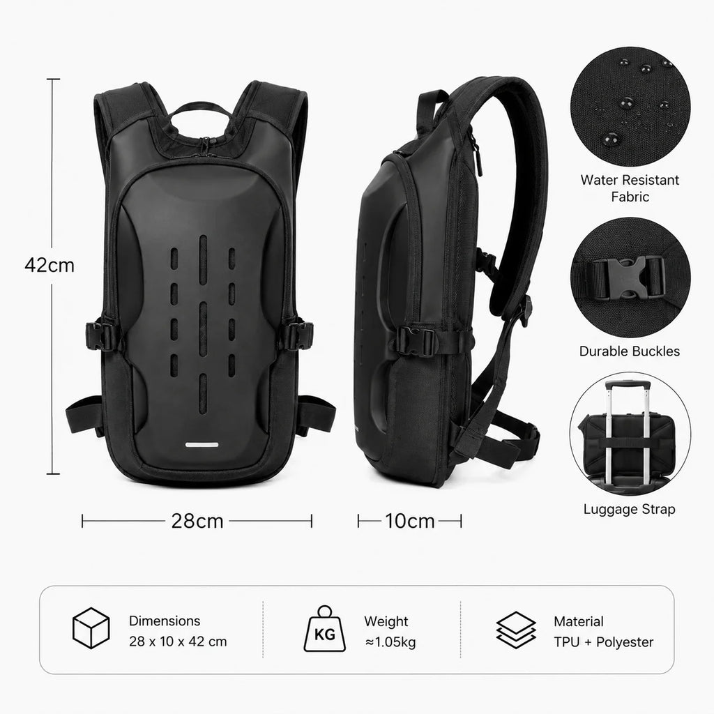 ALBERS Motorcycle Backpack Reflective Hydration Pack Large Capacity Water Resistant Outdoor Touring Rear Seat Bag Black