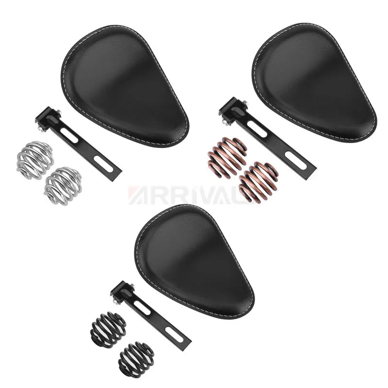 Motorcycle Leather Saddle Seat Retro Black Leather Solo Seat for Harley Custom Chopper Bobber Honda Yamaha Kawasaki Suzuki