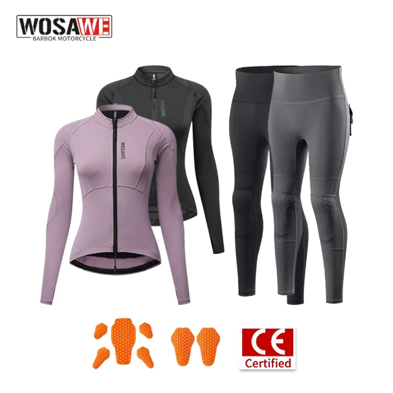 WOSAWE Women Motorcycle Riding Suit Four Season Breathable Jacket Pants Set with Removable Armor Pads Motocross Touring Gear