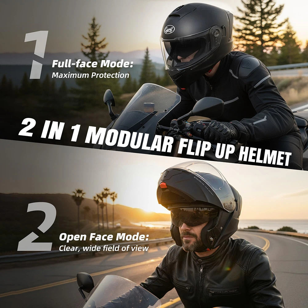 Flip Up Motorcycle Helmet ECE Certified Men and Women Modular Full Face Open Face Moto Helmets DOT Approved