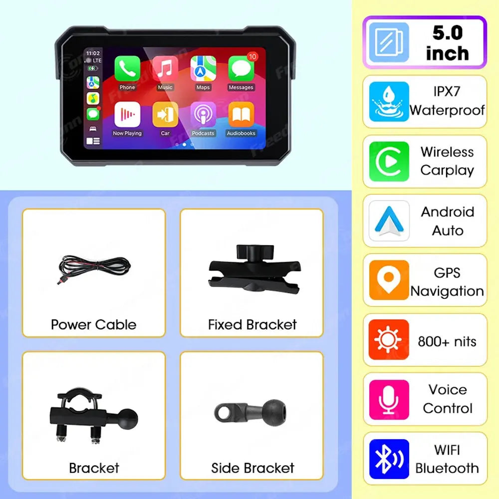 Freedconn Motorcycle Navigation Carplay Android Auto Moto Display Screen Portable Motobike Digital Dashboard Waterproof Monitor