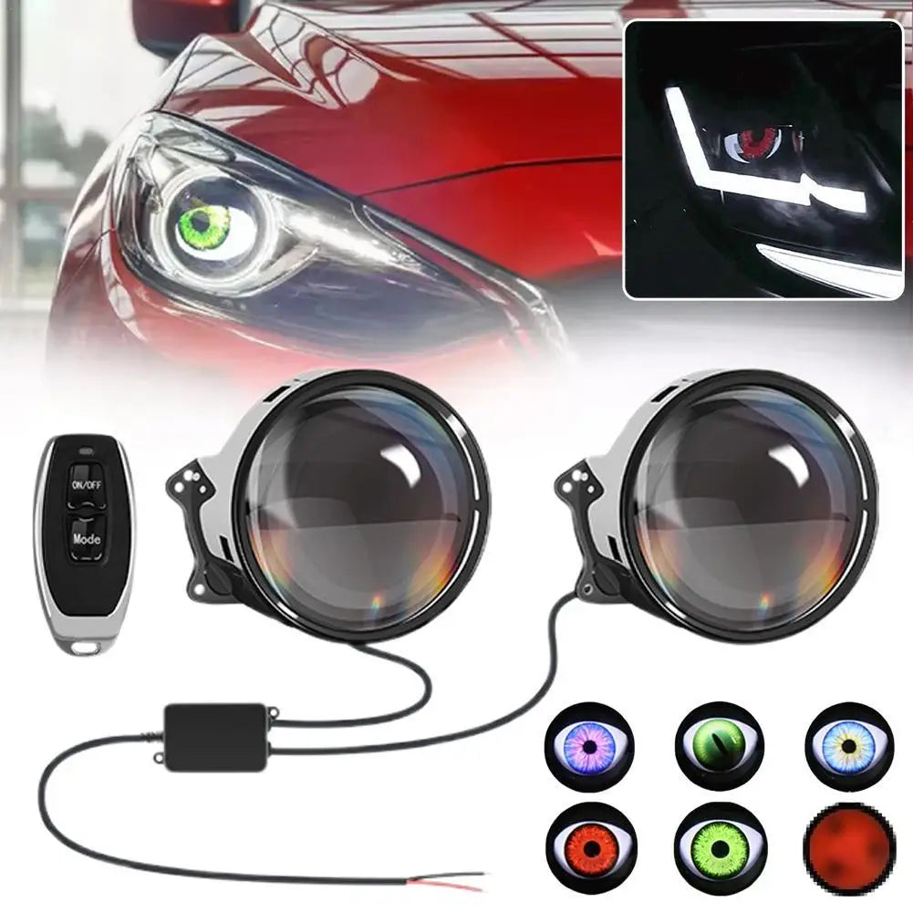 LED Dynamic Devil Eyes Style Car Lights 1.5W Lens Headlight Auto Decoration For Motorcycle/Car/SUV/Off-Road Eye Light Accessorie