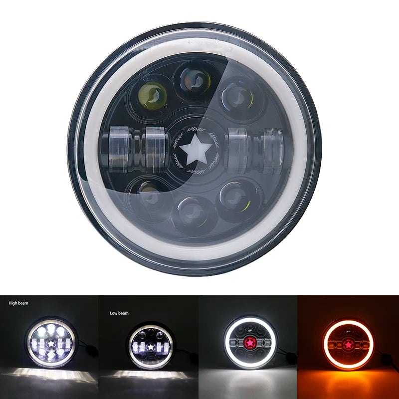 7 Inch Led Auto Headlight Motorcycle LED Headlight DRL Angel Eyes for Harley Honda Yamaha Jeep Lada Niva Urban Car H4 Headlamp