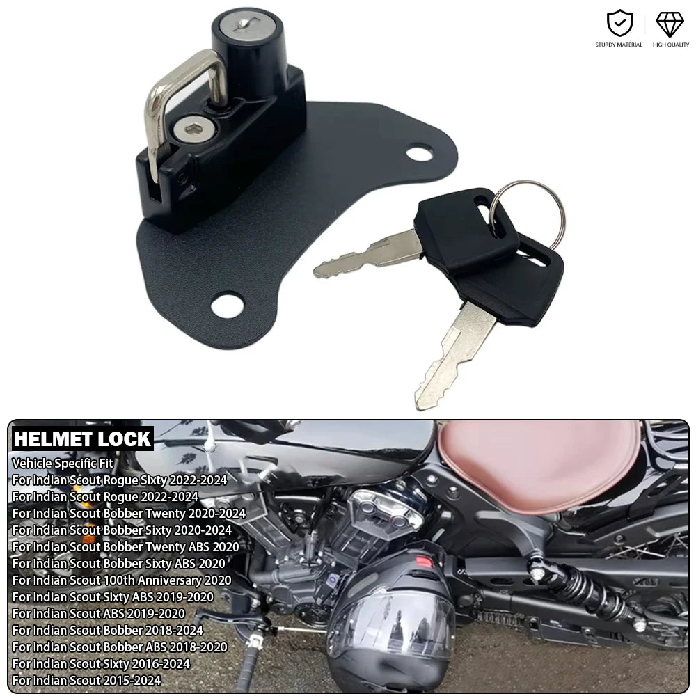 Motorcycle Helmet Lock With Key Anti-theft Protection Side Frame Mount Kit For Indian Scout Rogue Sixty Bobber Twenty 2015-2024