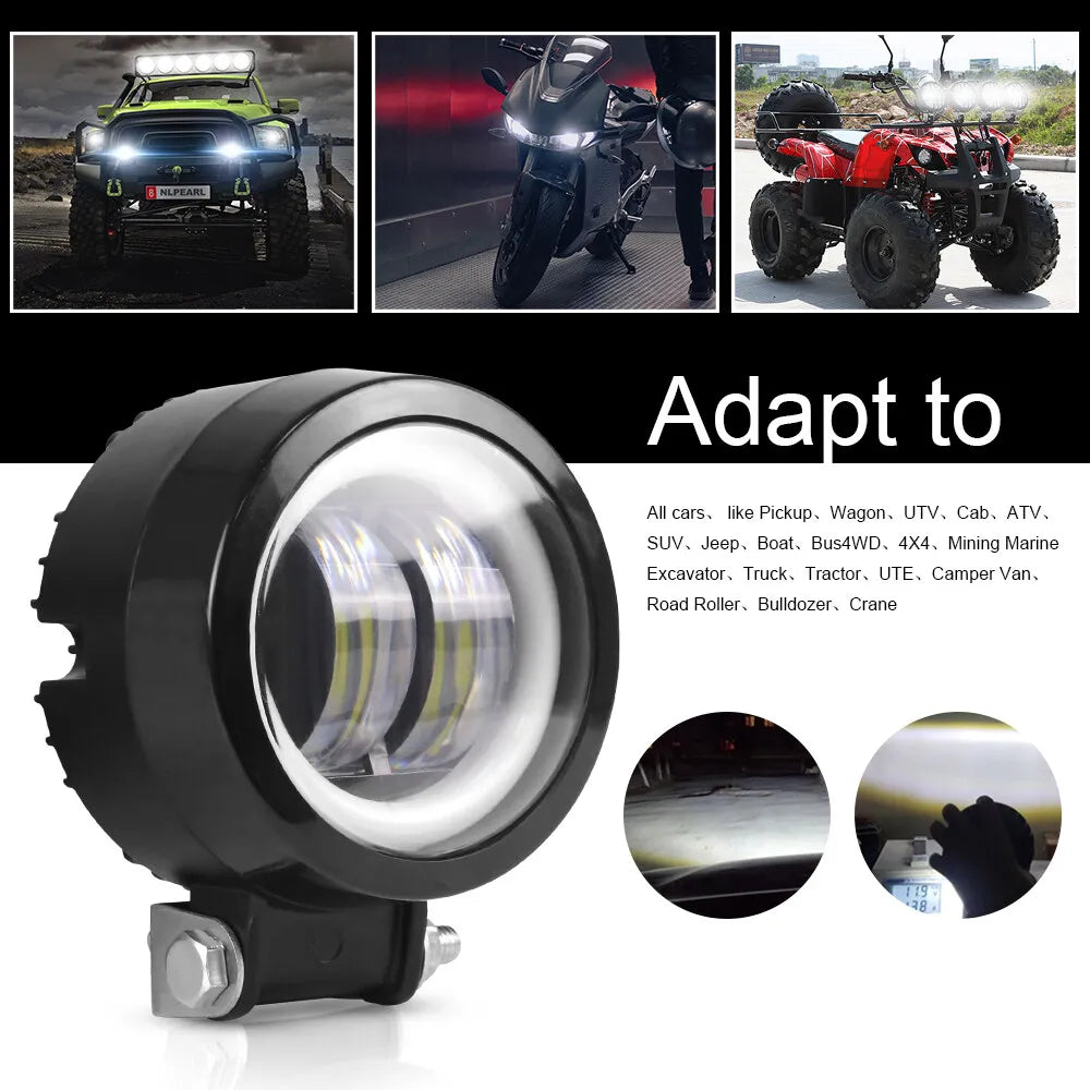 20W Round Wrangler Car Work Light with Aperture Off road Vehicle Modified Spotlight Motorcycle Light