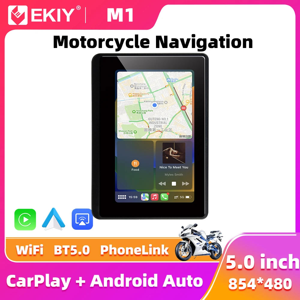 EKIY 5.0" Wireless CarPlay Moto Android Auto Portable Digital Motorcycle Dashboard GPS Motorcycle Navigation Display Screen TPMS