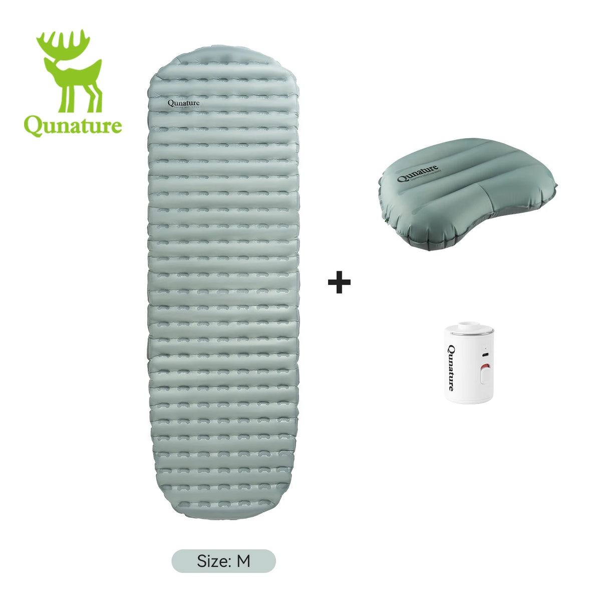 Qunature 3Pcs/set Outdoor Camping Inflatable Mattress Sleeping Bed Hiking Picnic Beach Mats Pillow Inflatable Pump  Air Cushion
