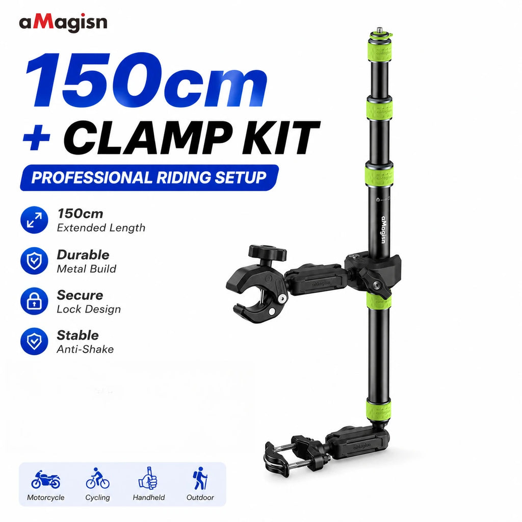 AMagisn Motorcycle Selfie Stick 110cm 150cm Telescopic Extension Pole for GoPro Insta360 DJI Action Camera Cycling Mount