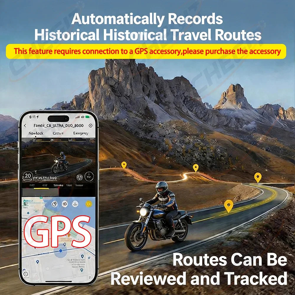 New Motorcycle Camera Dual lens 2K+480P HD DVR 170° Wide Angle Lens TypeC Loop Recording with GSensor WiFi Waterproof