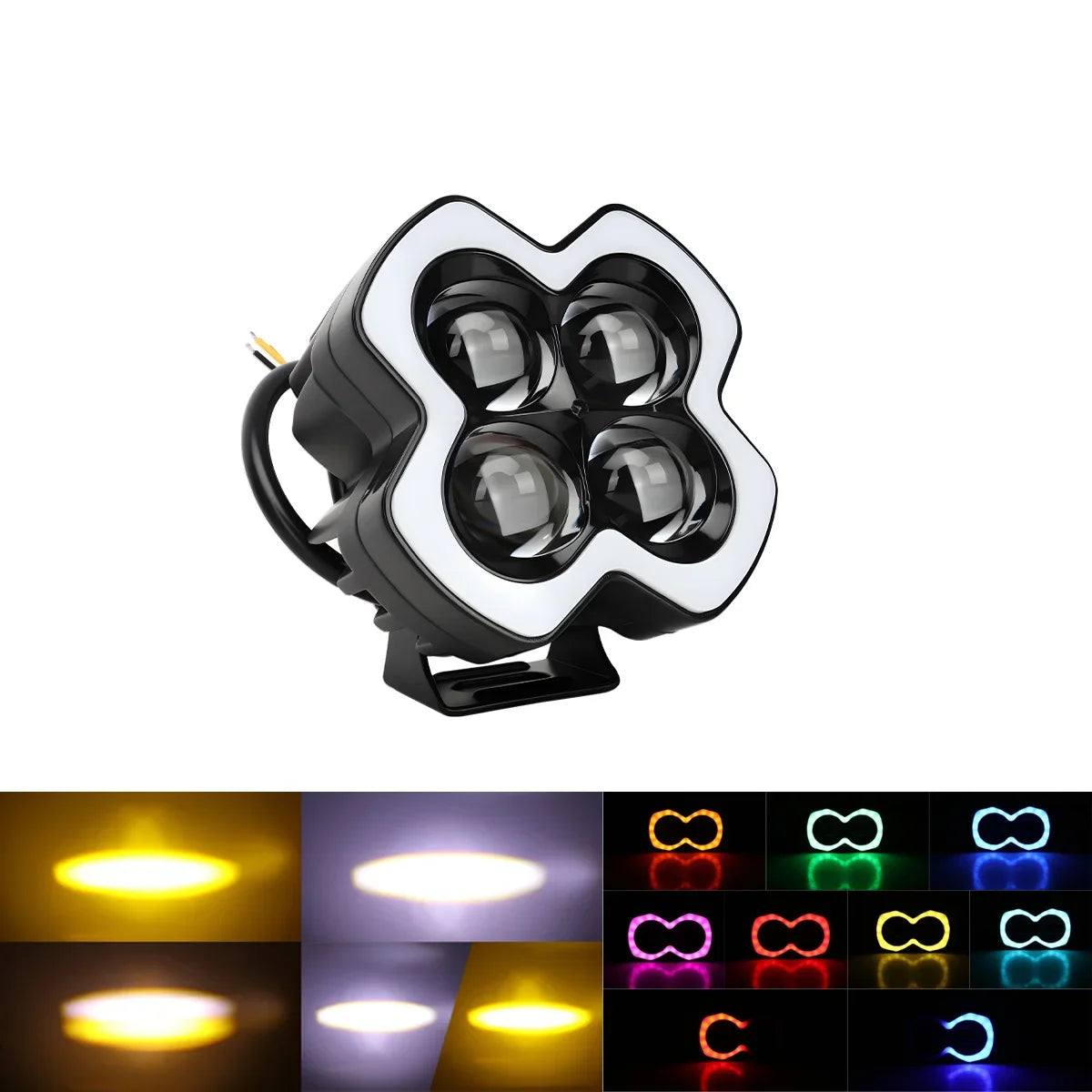 1pc Motorcycle LED Spotlight 2/3/4 Lens Dual Color White Yellow Warning Flash Lamp RGB Aperture Moto Headlamp LED Driving Lights