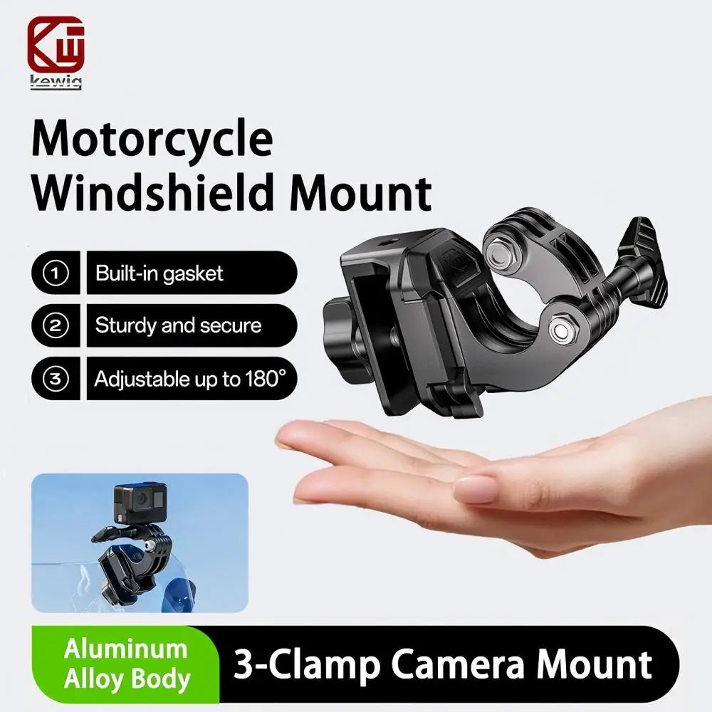 Kewig Motorcycle Windshield Camera Mount 6061 Aluminum Anti-Rust Anti-slip 180° Rotation for GoPro DJI Insta360 Action Camera