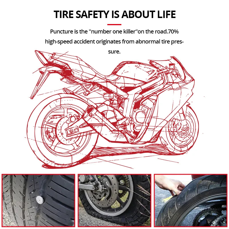 Motorcycle TPMS Security Alarm Tire Pressure Monitoring System QC 3.0 Fast Charging USB Output Accurate Tire Pressure Display