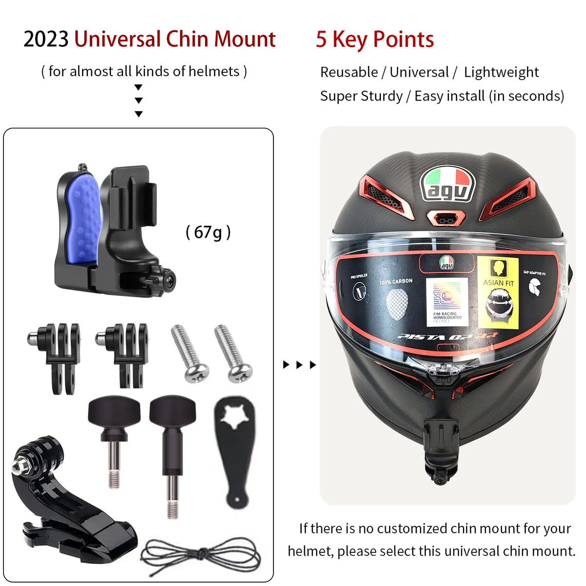 TUYU Premium Customized Helmet Aluminium Chin Mount for GoPro 13 Insta360 DJI Camera for SHOEI GT Air3 AGV ARAI HJC KLIM Helmets