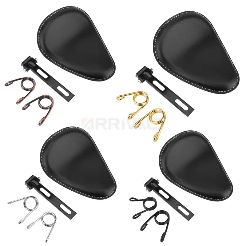 Motorcycle Leather Saddle Seat Retro Black Leather Solo Seat for Harley Custom Chopper Bobber Honda Yamaha Kawasaki Suzuki