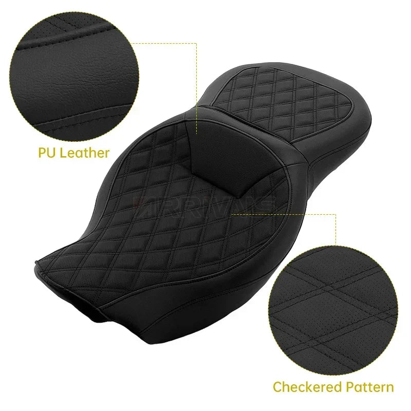 Motorcycle Driver Passenger Seat PU Leather Two-Up Low Profile For Harley Touring CVO Street Glide Road King Special 2009-2022