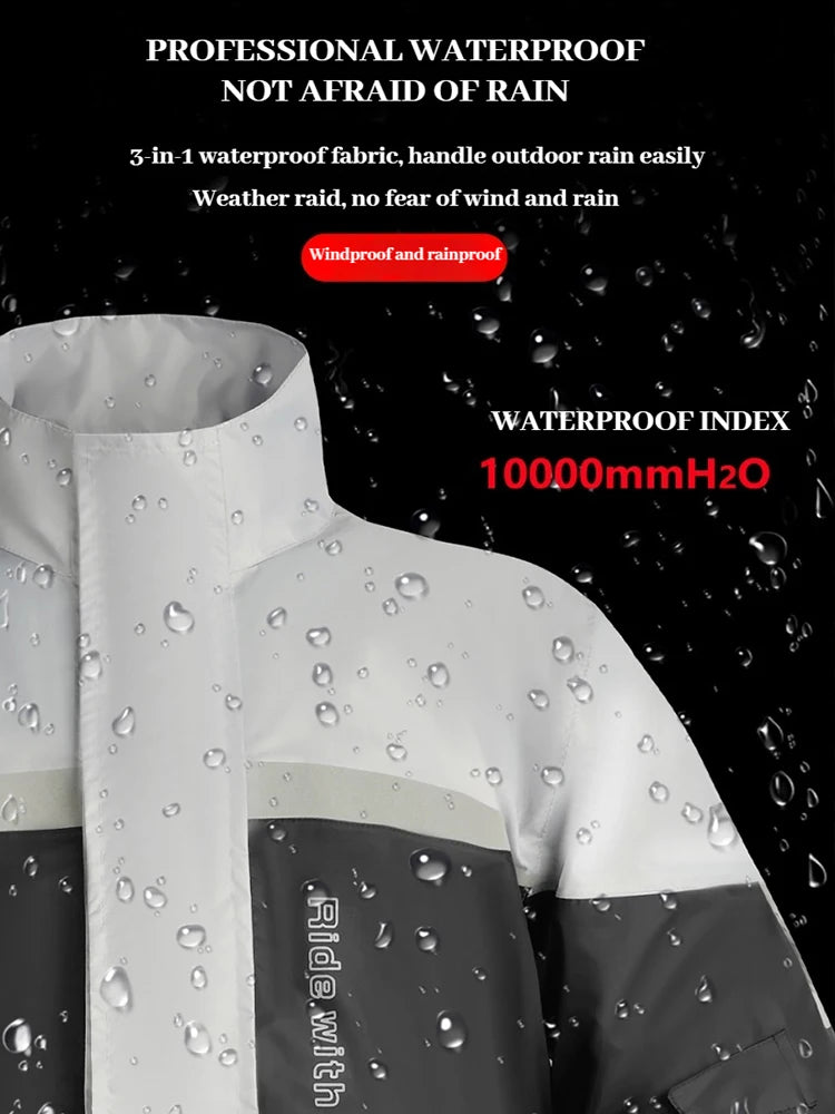 FEHER Motorcycle Rain Suit Waterproof Breathable Packable Lightweight Motorbike Raincoat Suit Heavy Duty Stormproof Touring Gear