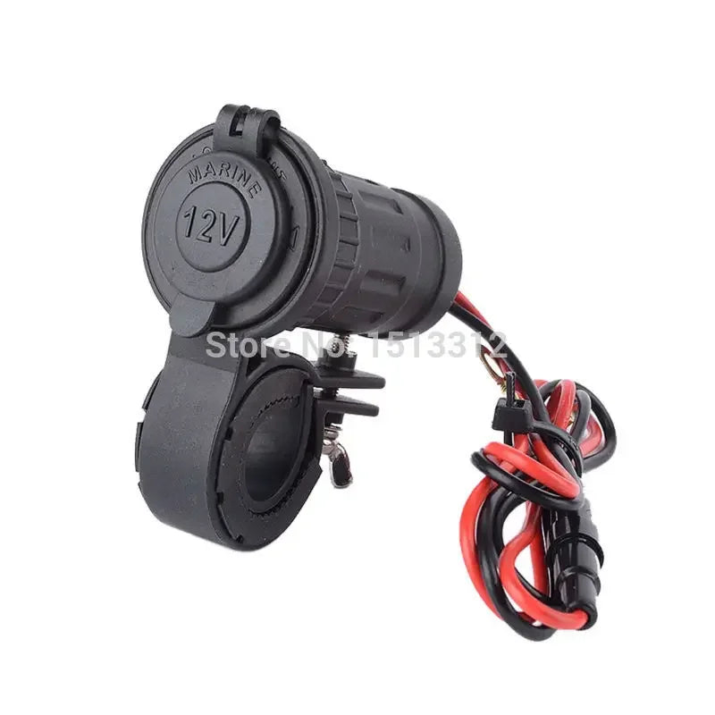 Universal Motorcycle Cigarette Socket 12/24V Waterproof Motorcycle Handlebar Mounted Cigarette Lighter Socket with 60cm Cable