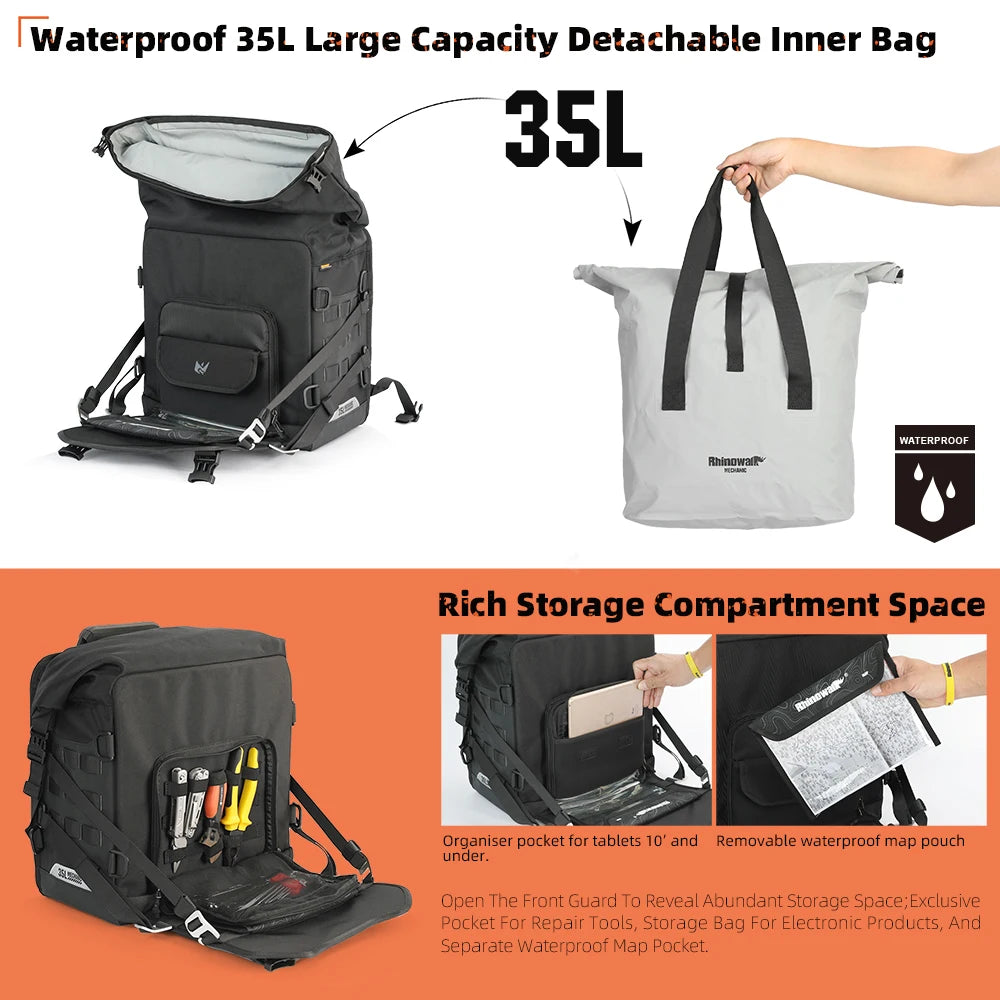 Rhinowalk Motorcycle Side Bag Waterproof 35L 20L Quick Release Bike Saddle Pannier Travel Luggage Storage Riding Bag For BMW KTM