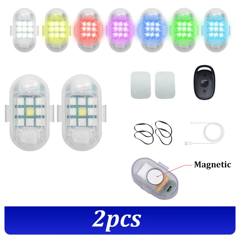 1/2/4x Magnetic 7Colors Wireless Aircraft LED RGB Drone Strobe Light for Motorcycle Car Bike Remote Warning Light Signal Light