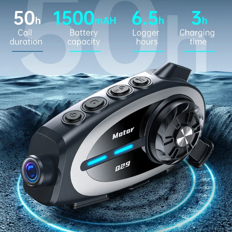 Q29 Motorcycle Helmet Headset Recorder 1080P HD Wireless Communicator Moto Dash Camera Wide-angle Waterproof WiFi Video Recorder