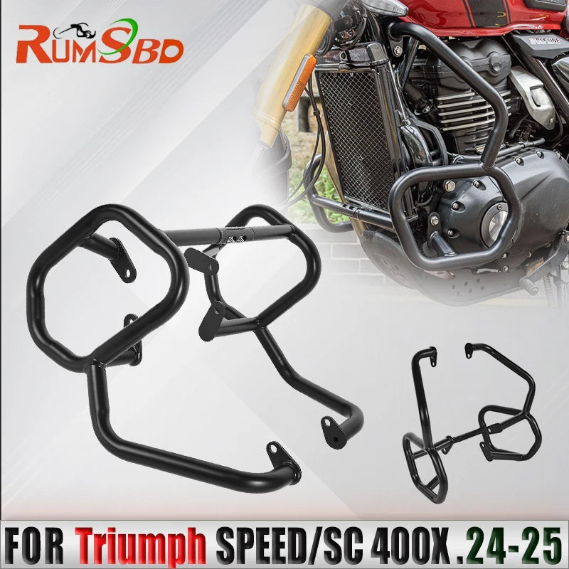 Stunt Cage Engine Guard Crash Bar Protecter Bumper For Triumph SPEED 400/SCRAMBLER 400 X 2024-2025 Carbon Steel
