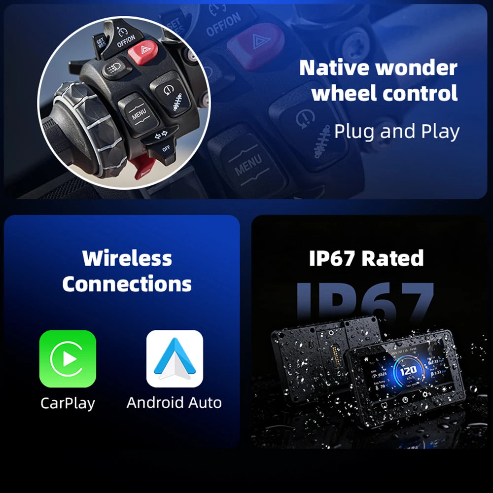EKIY 6.2" Wireless CarPlay Moto Android Auto For BMW R1200GS R1250GS F800 F900 S1000XR GPS Motorcycle Navigation For WonderWheel
